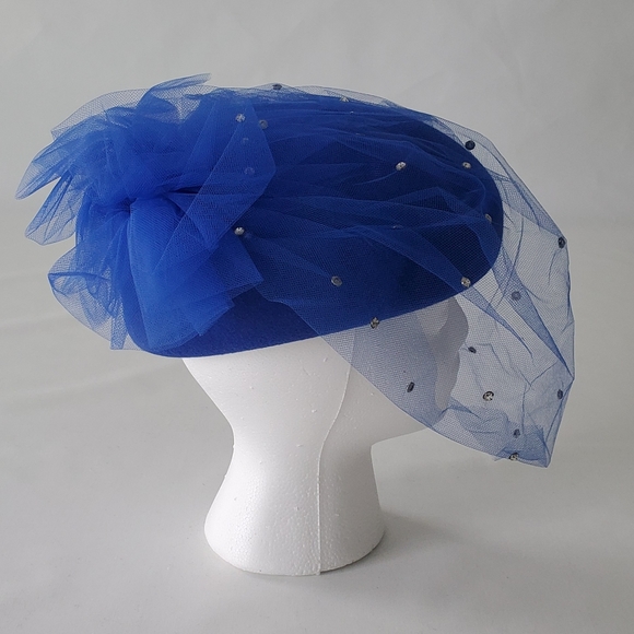 Vintage Royal Blue Pill Box Hat 100% Wool Felt - Picture 5 of 8